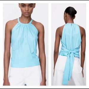 Zara Aqua Tie Back Bow Halter Top